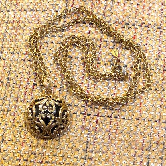 BARSE Bronze and Black Onyx Scroll Filigree Pendant Necklace - Picture 8 of 9